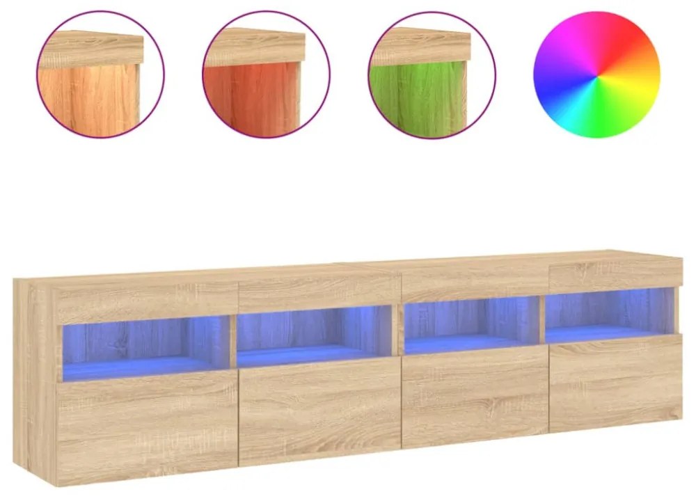 2 db sonoma tölgy színű fali TV-szekrény LED-del 80x30x40 cm