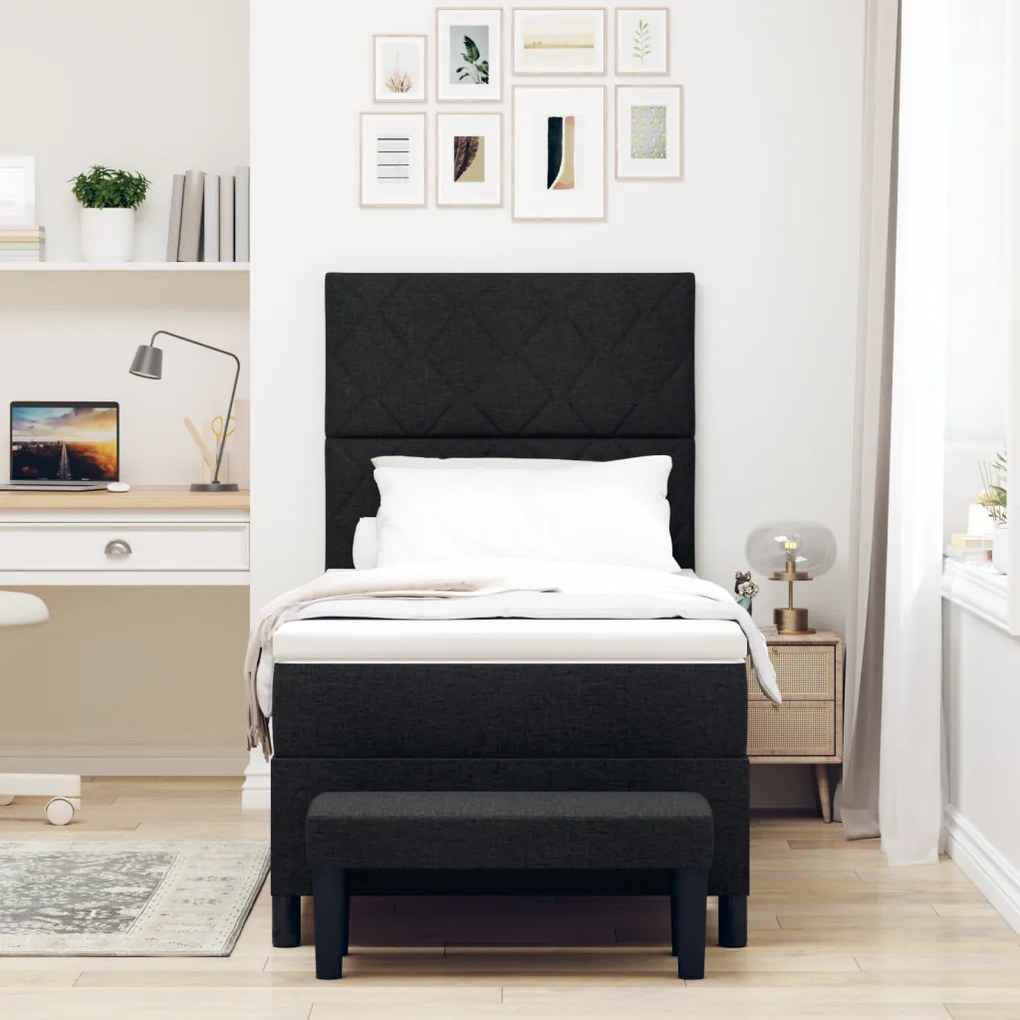 Boxspring ágy matraccal és padra Fekete 100x200 cm Szövet