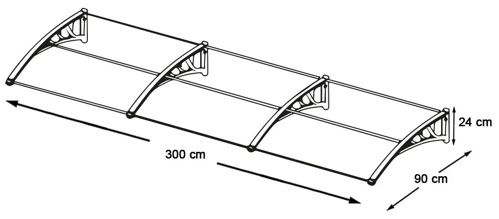 Műanyag előtető több méretben és színben-300x90 cm-fekete