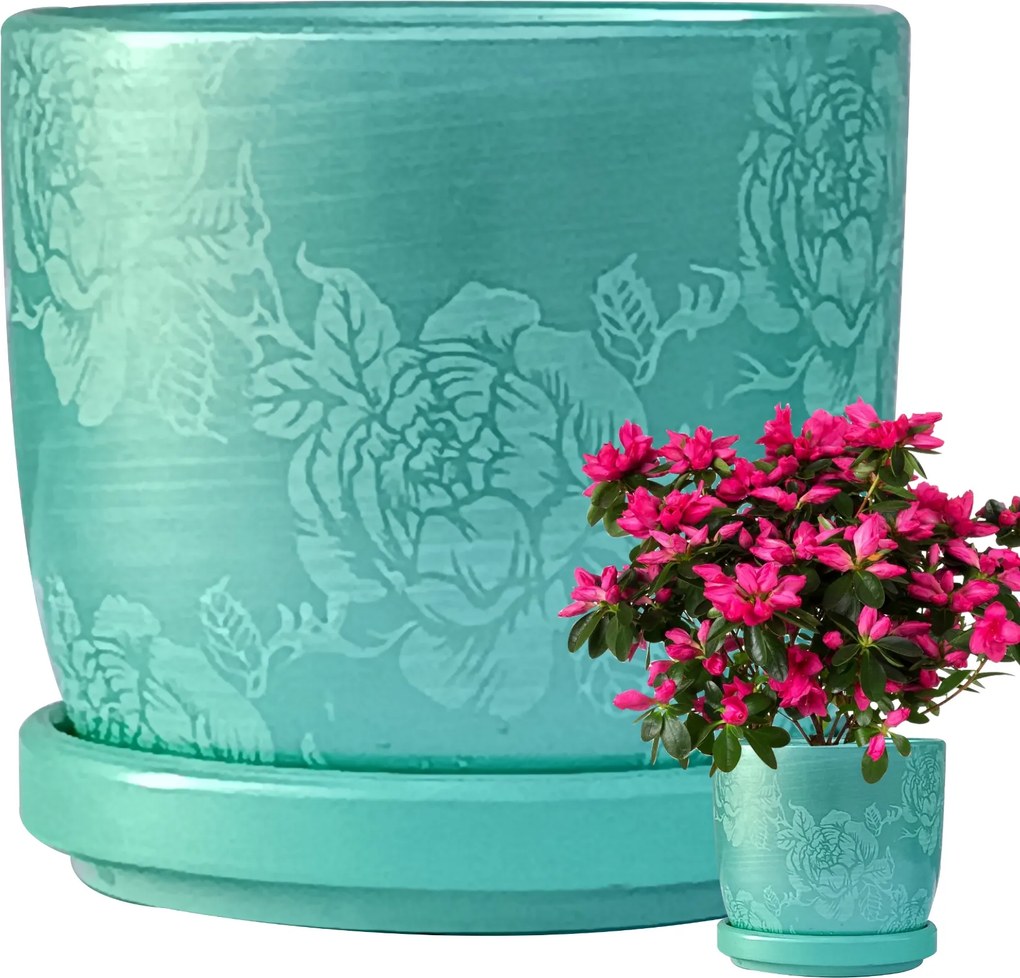 12x10 cm-es Kerámia Cserép Virág Aláttéttel, Szép Zöld