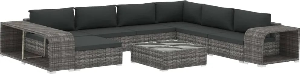 vidaXL 10-részes szürke polyrattan kerti bútorszett párnákkal