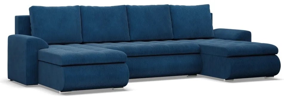 Tokio U alakú sarokkanapé, 3 ágyneműtartóval, kordbársony, univerzális oldal, kék
