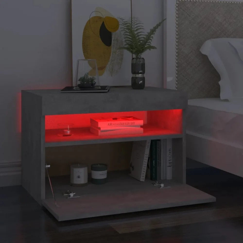 2 db betonszürke éjjeliszekrény LED-lámpákkal 60 x 35 x 40 cm