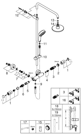 GROHE 27922000 - TEMPESTA COSMOPOLITAN 160 mm fényes króm zuhanyrendszer