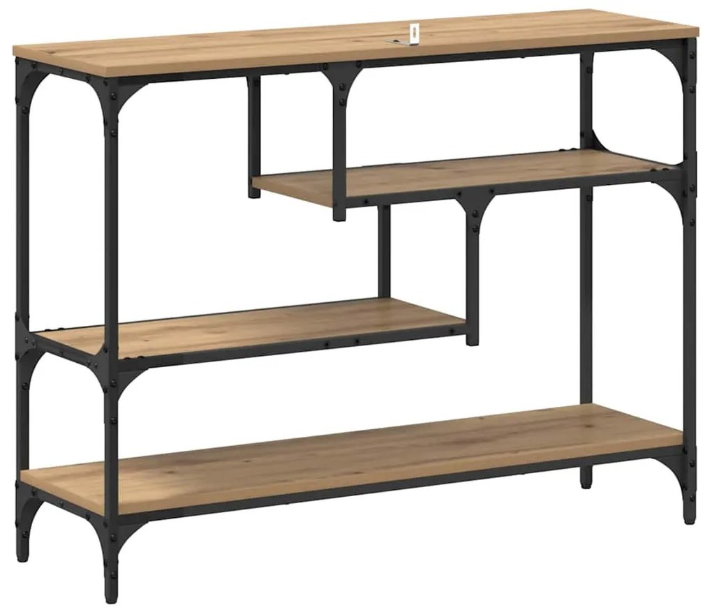 Konzolasztal polcokkal kézműves tölgy 100 x 30 x 75 cm Faanyag