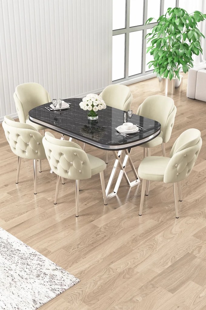 Zae étkezőgarnitúra, fekete márvány-króm, 168 cm – TR240CHR3102