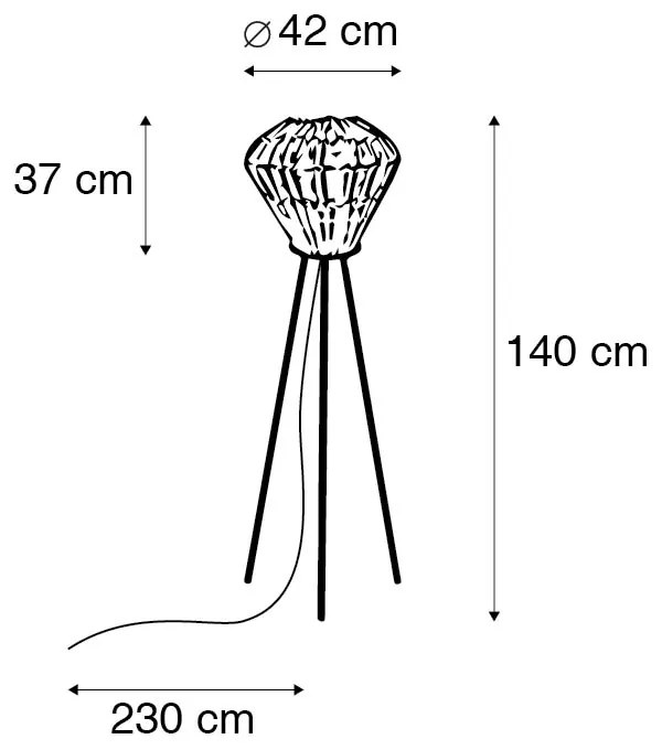 Rusztikus állólámpa háromlábú bambusz fehérrel - Canna Diamond