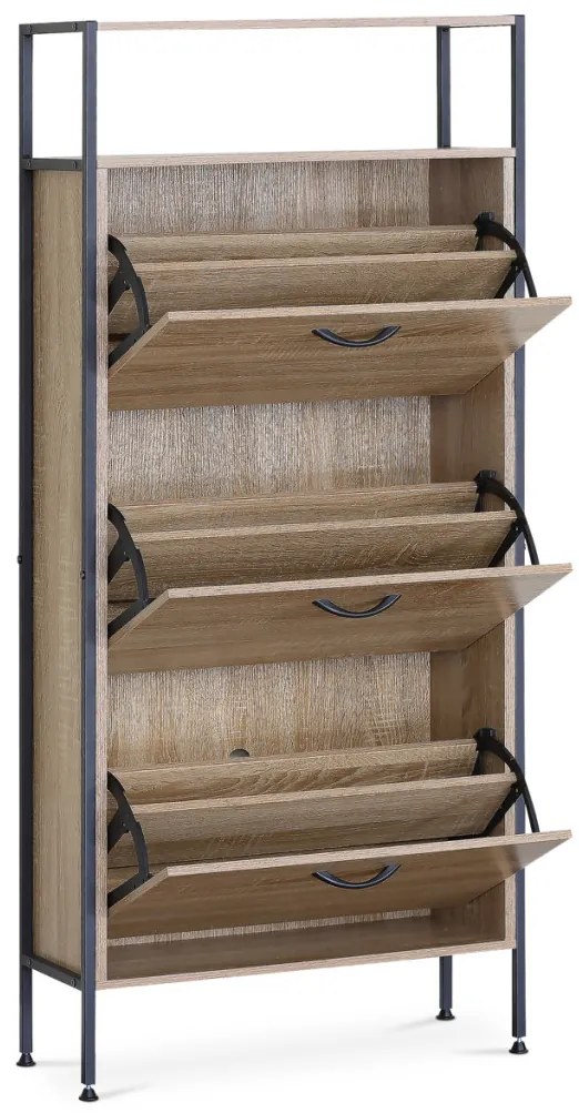 Dulap pentru pantofi, 3 compartimente, decor stejar, MDF