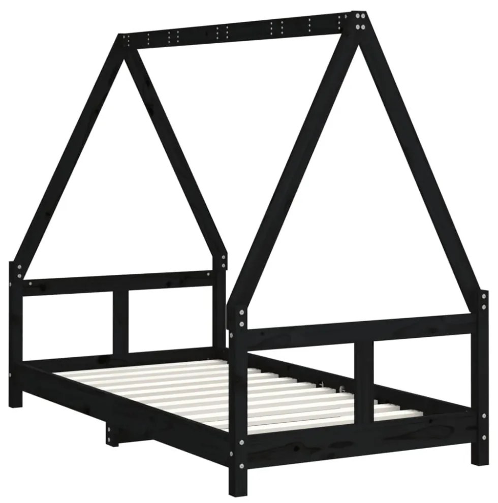 fekete tömör fenyőfa gyerekágykeret 80 x 160 cm