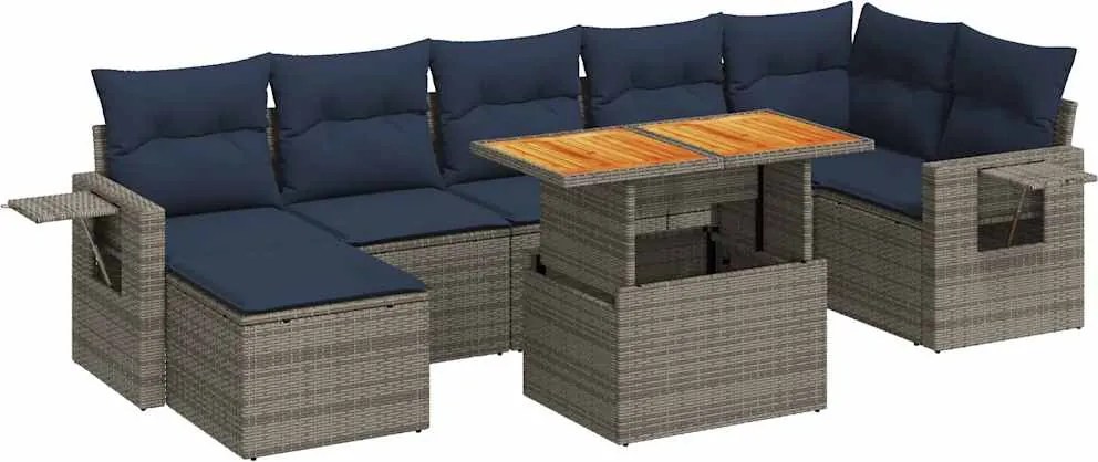 vidaXL 8 részes szürke polyrattan kerti ülőgarnitúra párnákkal