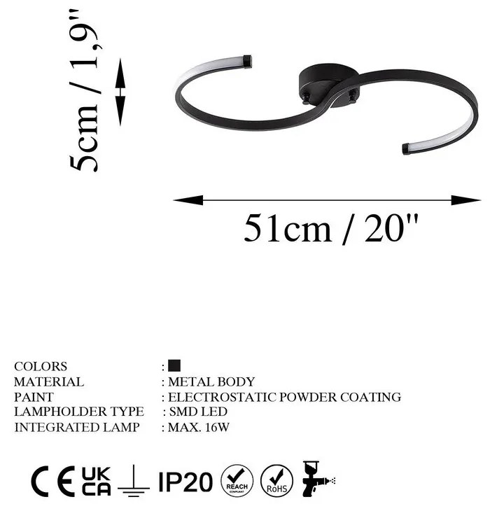 Fekete LED mennyezeti lámpa 25x10 cm Es – Opviq lights