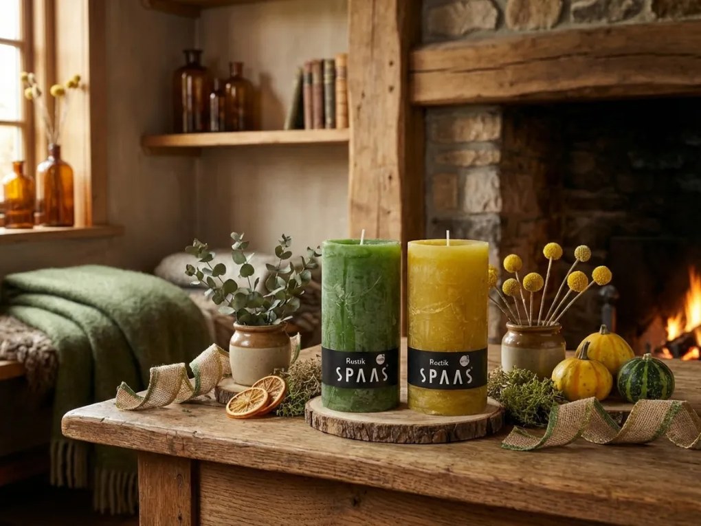 Oszlop gyertya SPAAS RUSTIK 13 cm zöld