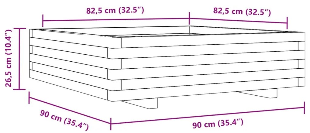 viaszbarna tömör fenyőfa kerti virágláda 90 x 90 x 26,5 cm