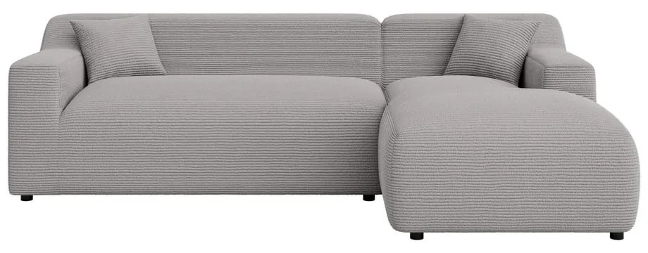Világosszürke kordbársony sarokkanapé (jobb oldali-heverő résszel) Martin – Ropez