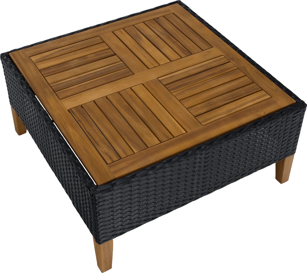 Kerti rattan szett, akácfa, fekete/szürke/természetes, MALKOM