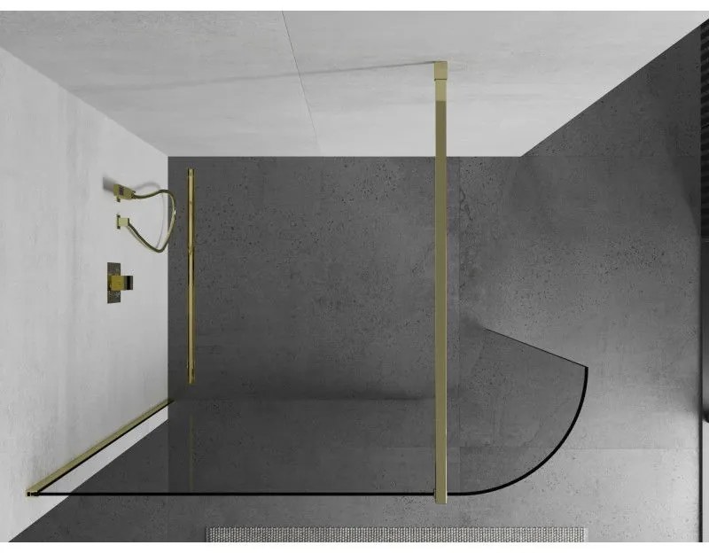 Mexen Kioto, lekerekített zuhanyparaván 100 x 200 cm, 8 mm átlátszó üveg, arany profil, 800-100-101-50-06