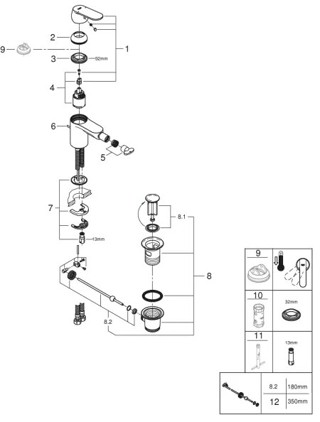 GROHE 32839000 - Bidé csaptelep EUROSMART COSMOPOLITAN, S méret, fényes króm