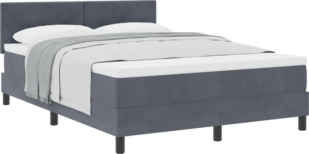 vidaXL Boxrugós ágy matracmal Sötétszürke 140 x 190 cm Bársony