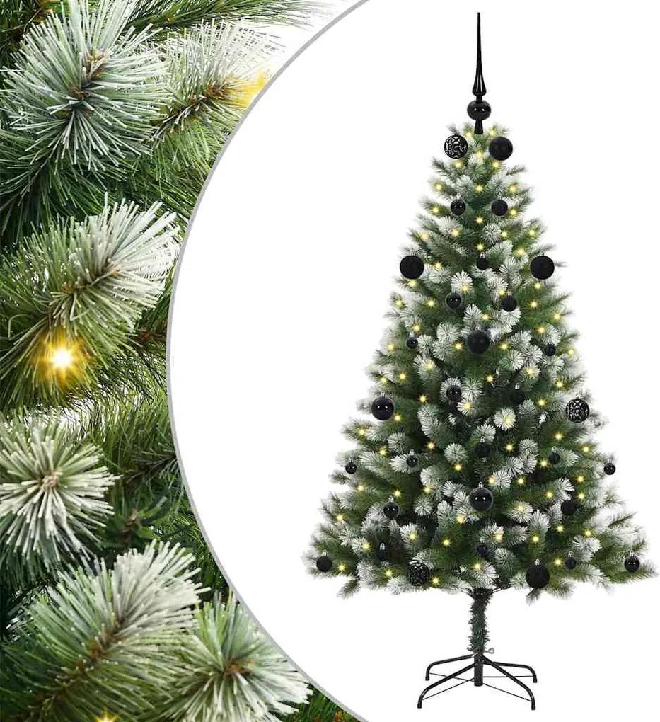 vidaXL Műanyag csuklós karácsonyfa bolyhos hóval Zöld és fehér 150 cm