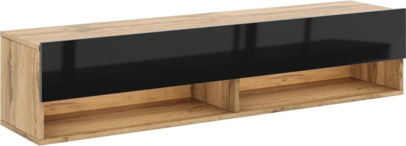 TV szekrény 140 cm 1 ajtós Wotan tölgy / fekete magasfény színkombinációban – DERBY