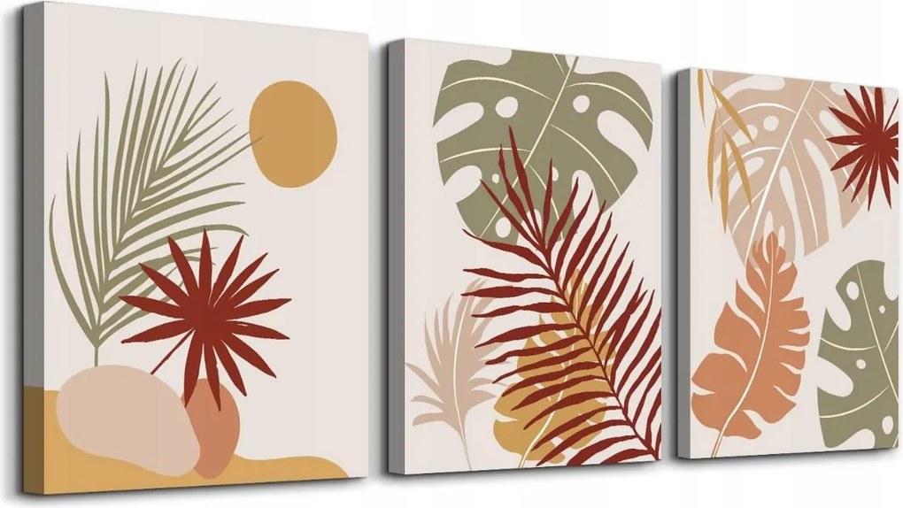 3 db-os Boho kép szett 40x60 – Pálmalevelek és szörnyek, Föld színei