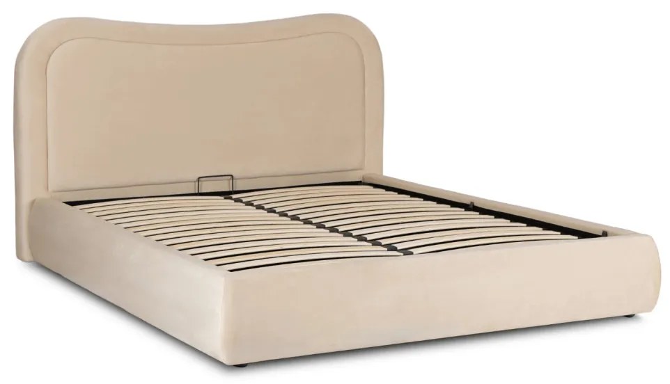 Bézs Bársony Franciaágy Ágyneműtartóval. 160x200 HAGA