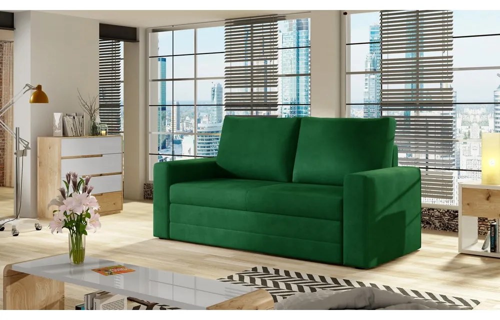 Zöld bársony kinyitható-tárolóhelyes kanapé 151 cm Wave – ELTAP