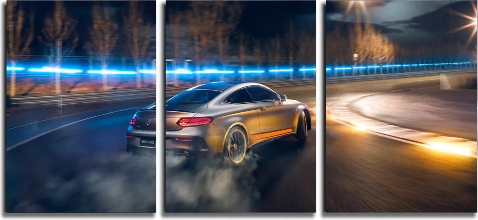 Mercedes C-osztály autó triptichon út 3 db falikép 40x90 cm
