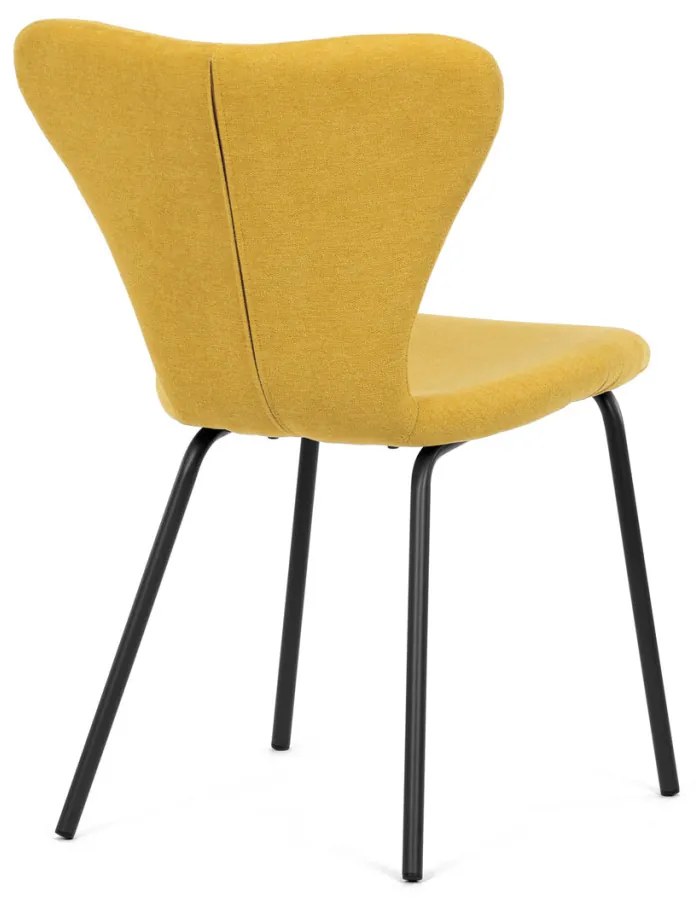 Scaun de sufragerie, material galben, picioare metalice negre