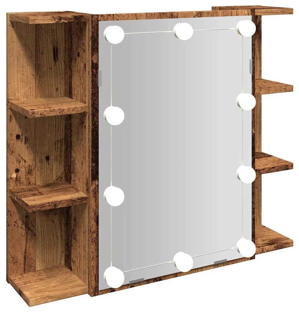 antik fa tükrös szekrény LED-ekkel 70 x 16,5 x 60 cm