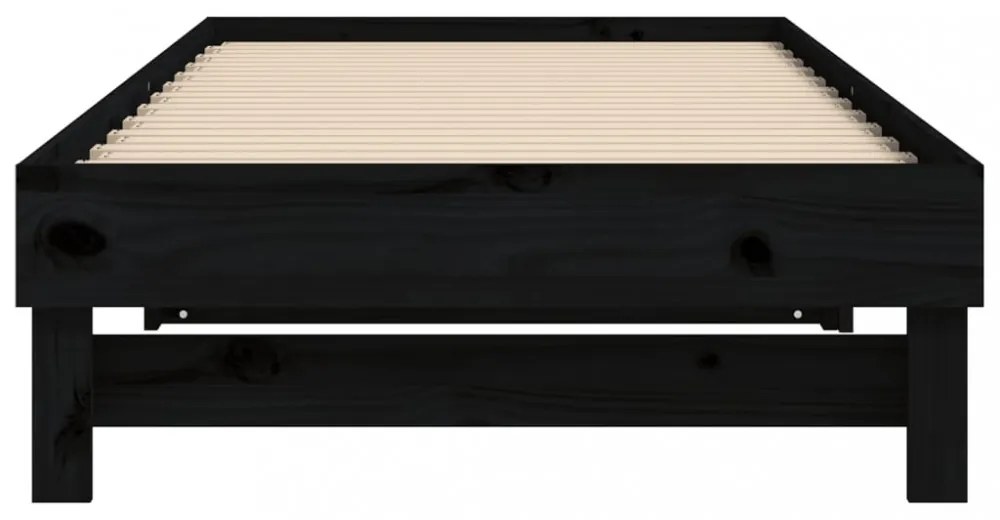 fekete tömör fenyőfa kihúzható kanapéágy 2x(100x200) cm