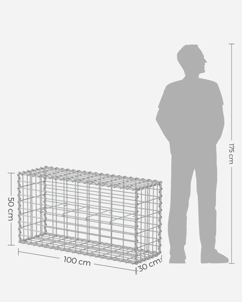 Gabion rács, galvanizált acél hálóval 100x50x30cm, Ezüst