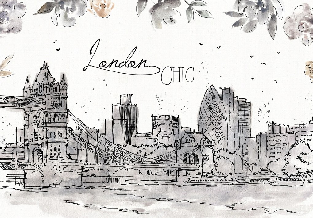 Fotótapéta flizelina London Chic Városi táj virágokkal 250x175 +ragasztó