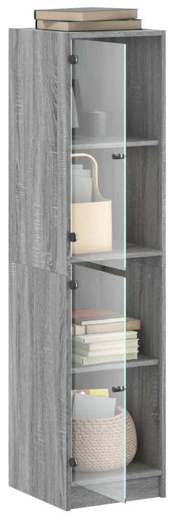 szürke sonoma színű magasszekrény üvegajtókkal 35 x 37 x 142 cm