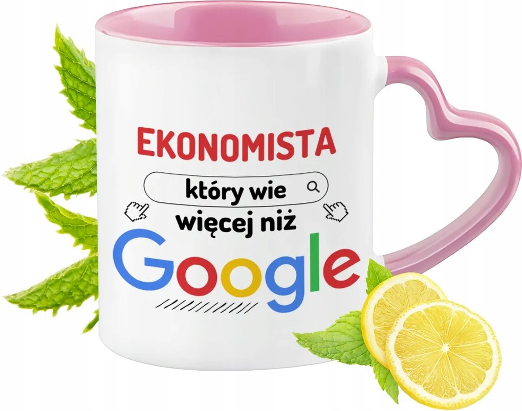 Közgazdász bögre Rózsaszín, szív alakú füllel Kávé ajándék