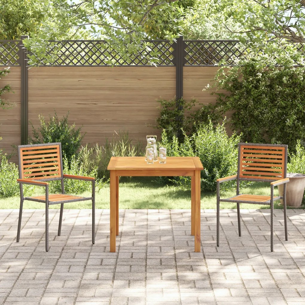 3 részes kerti étkezőszett Szürke Polyrattan Akác