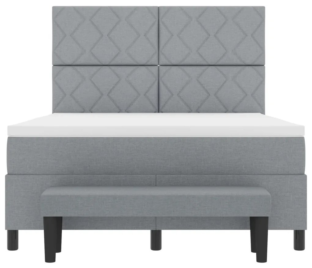 Boxspring ágy matraccal és pad állványos világosszürke 140x200 cm szövet