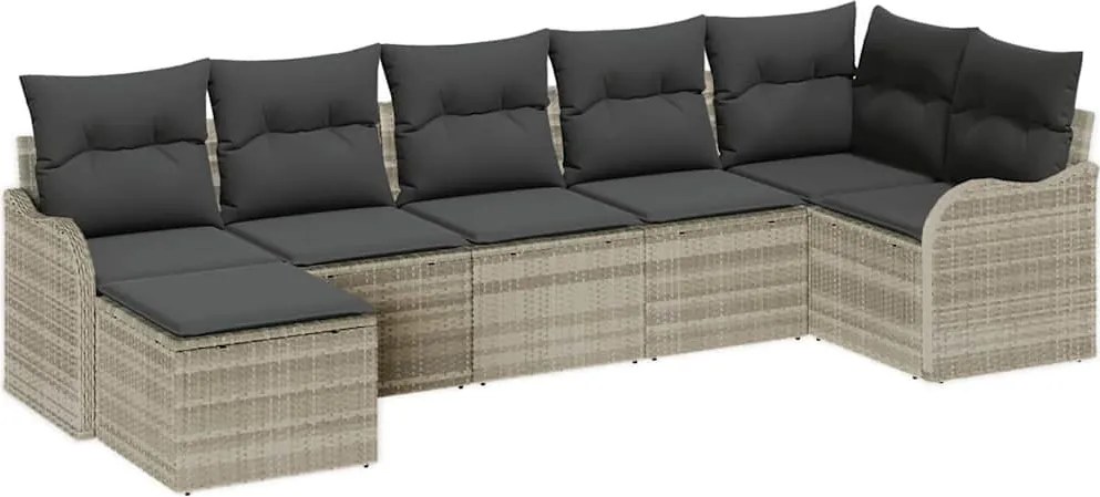 vidaXL Kerti Kanapé Szett párnával 7 pcs Világosszürke Poli rattan