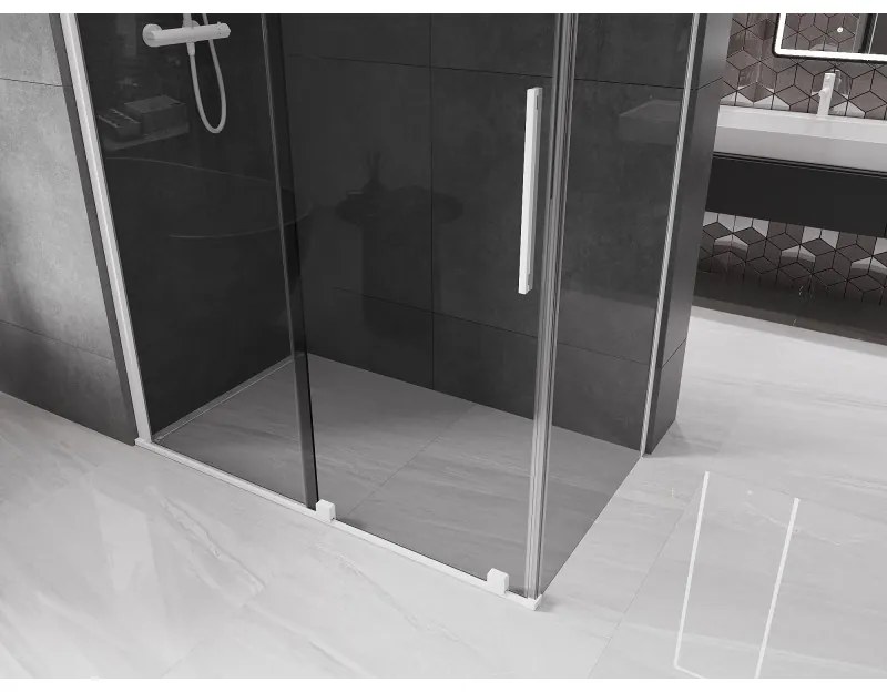 Mexen Velar, tolóajtós zuhanykabin 160 x 100 cm, 8mm szürke üveg, fehér matt, 871-160-100-41-20