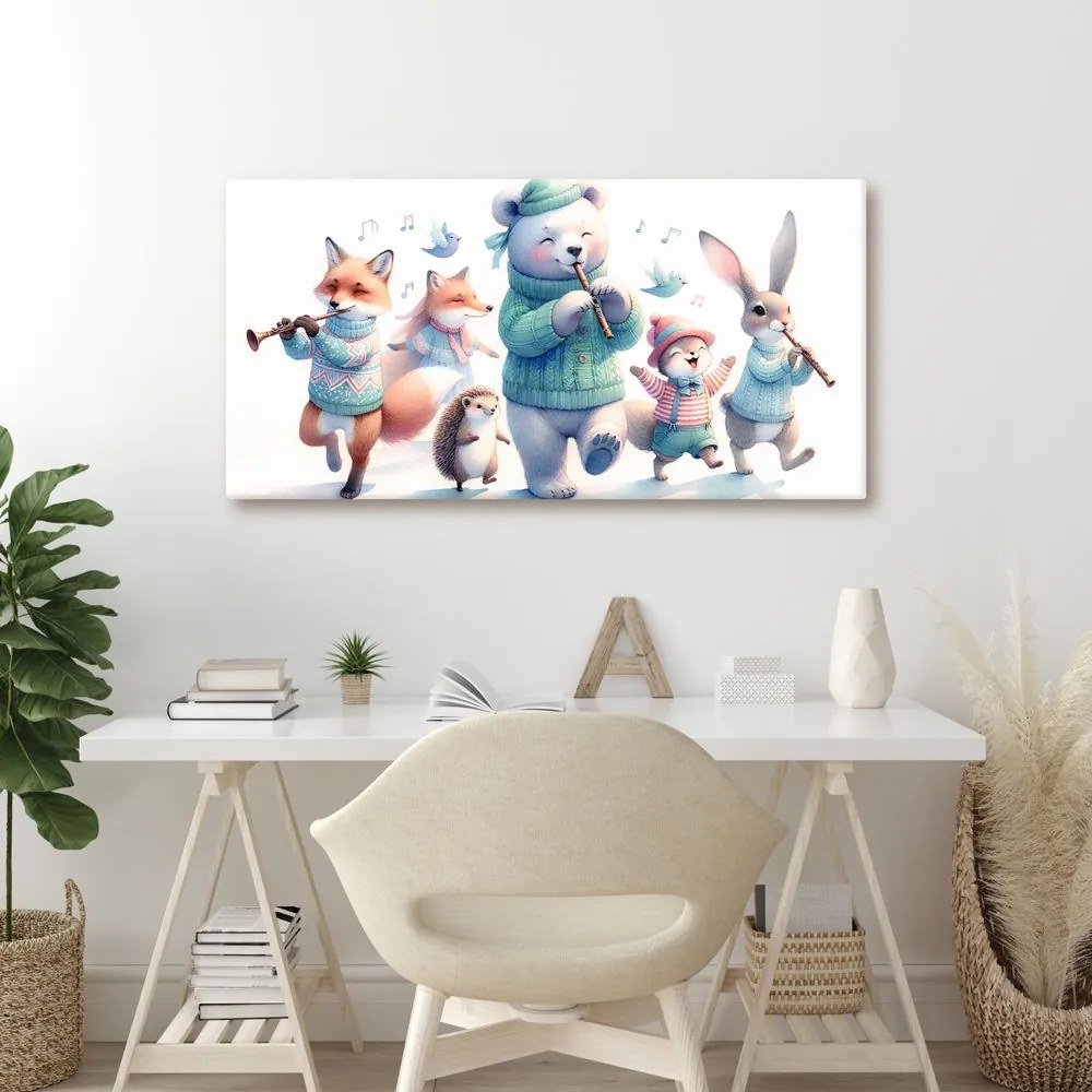 Kép cuki állatkák fuvolával télen