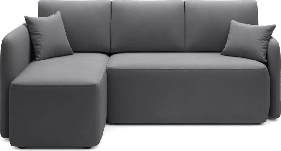 Szürkésbarna bársony kinyitható-tárolóhelyes sarokkanapé (bal oldali-heverő résszel) Hadson – ELTAP