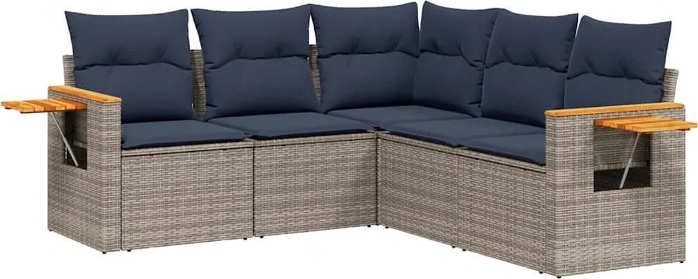 vidaXL 5 részes szürke polyrattan kerti ülőgarnitúra párnával