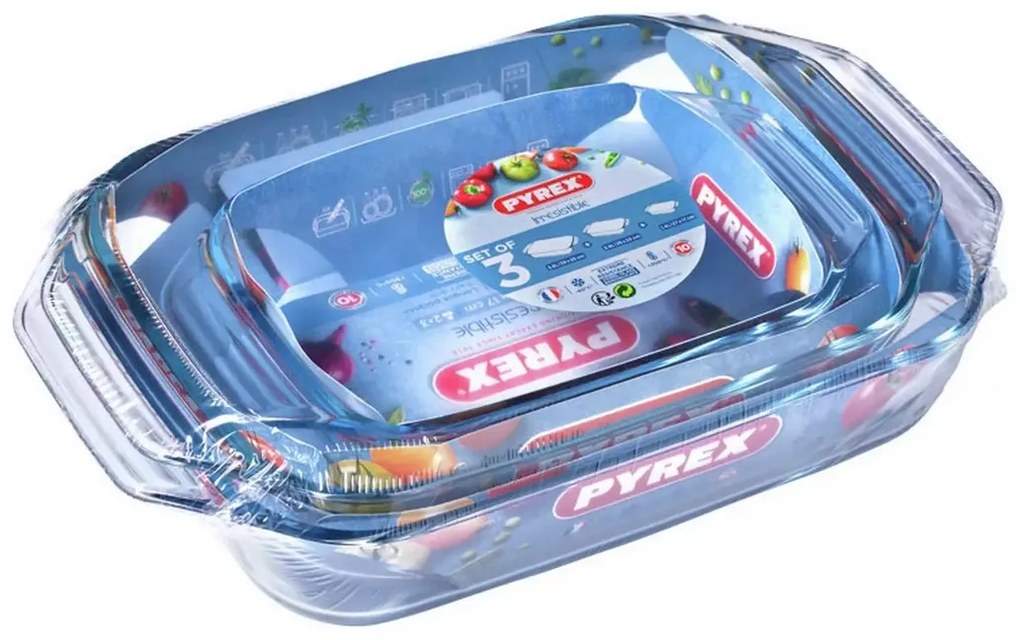 Pyrex Üveg sütőedény szett 3 db, 1,4 l + 3 l + 4 l