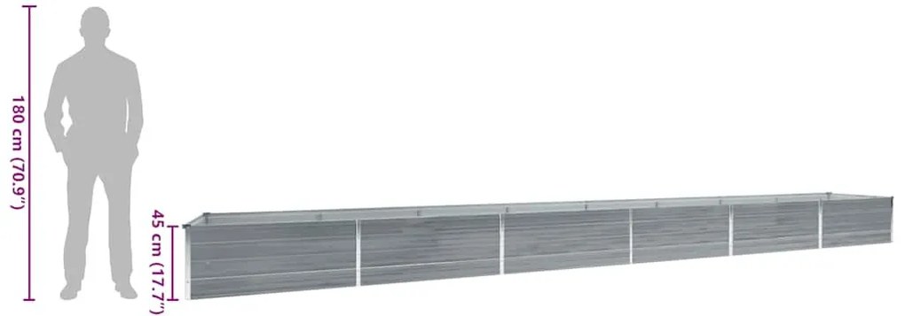 szürke horganyzott acél kerti magaságyás 600 x 80 x 45 cm