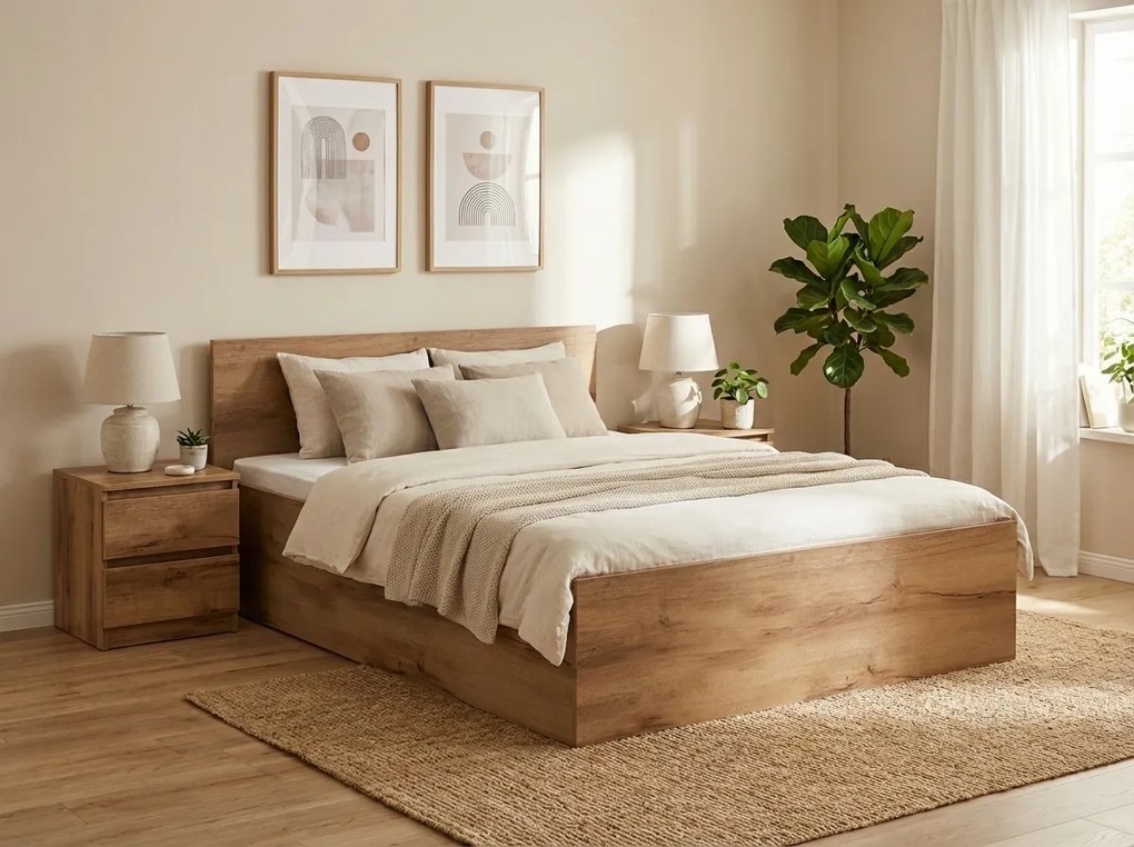 Ágy SOFIA 140 x 200 cm, artisan tölgy Matrac: Coco Maxi matrac 20 cm, Ágyrács: Deszkás ágyráccsal