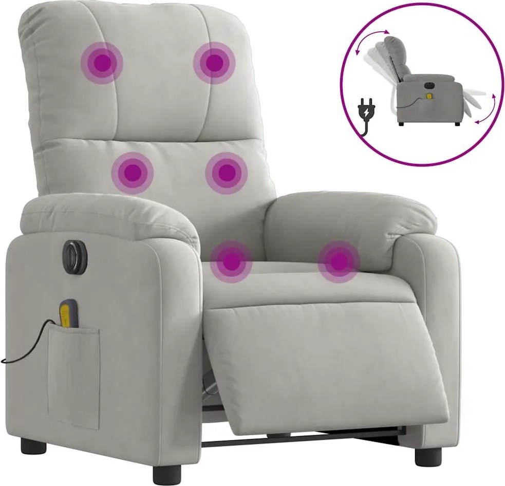vidaXL világosszürke mikroszálas szövet elektromos fekvő masszázsfotel