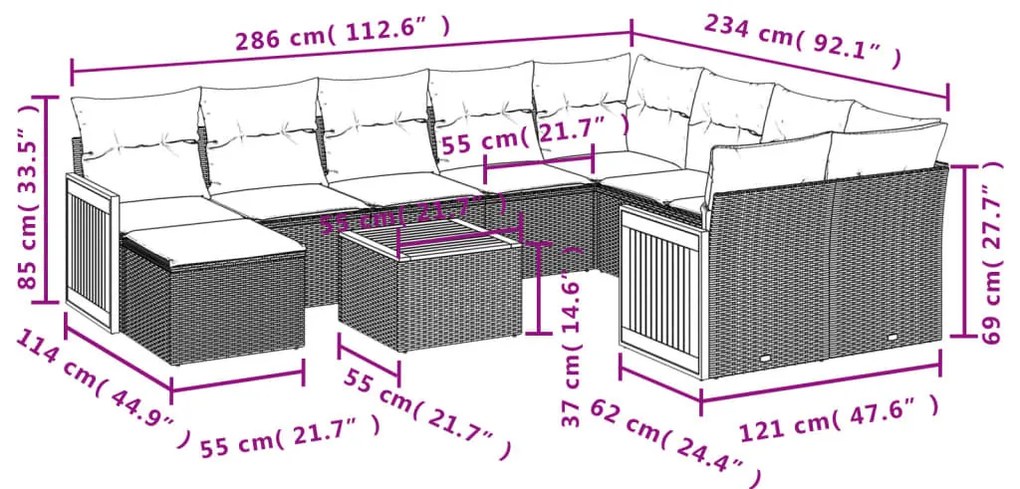 11 részes szürke polyrattan kerti ülőgarnitúra párnákkal