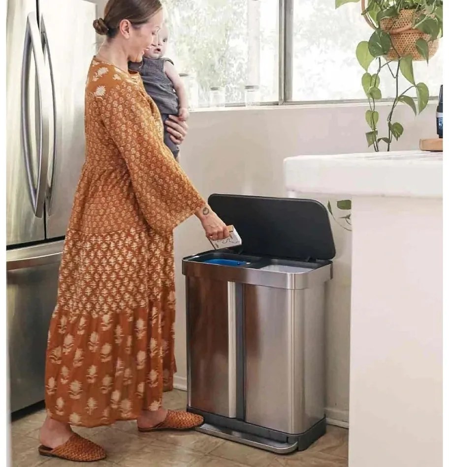 Simplehuman Pedálos szemetes szelektívhulladékgyűjtő, 58 l, csiszolt acél, FPP