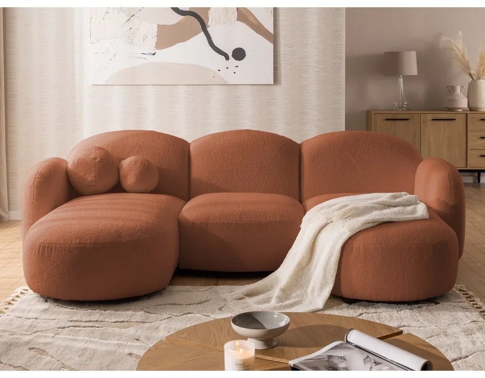 Terrakotta színű buklé sarokkanapé (U alakú) Orbit – Ropez