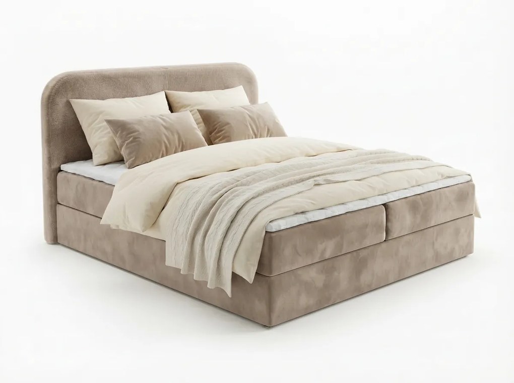 Kárpitozott boxspring ágy FORENA 180x200 cm bézs Matrac: Bonell rugós matrac